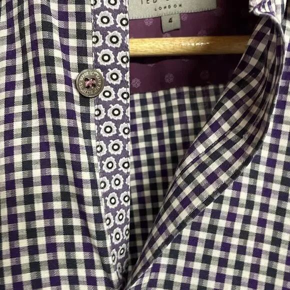 TED BAKER DANNOO Twill Shirt Purple Large Long Sleeve Plaid - Picture 4 of 8